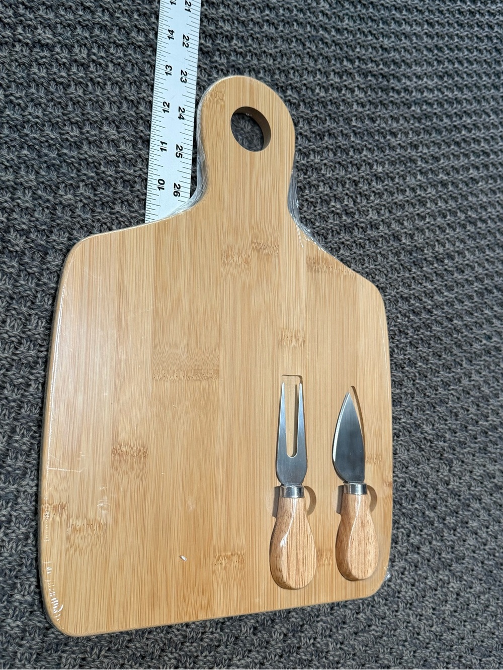 (New) mini Cheese Board with Mini Cheese Knife & Fork - Natural Wood/charcuterie